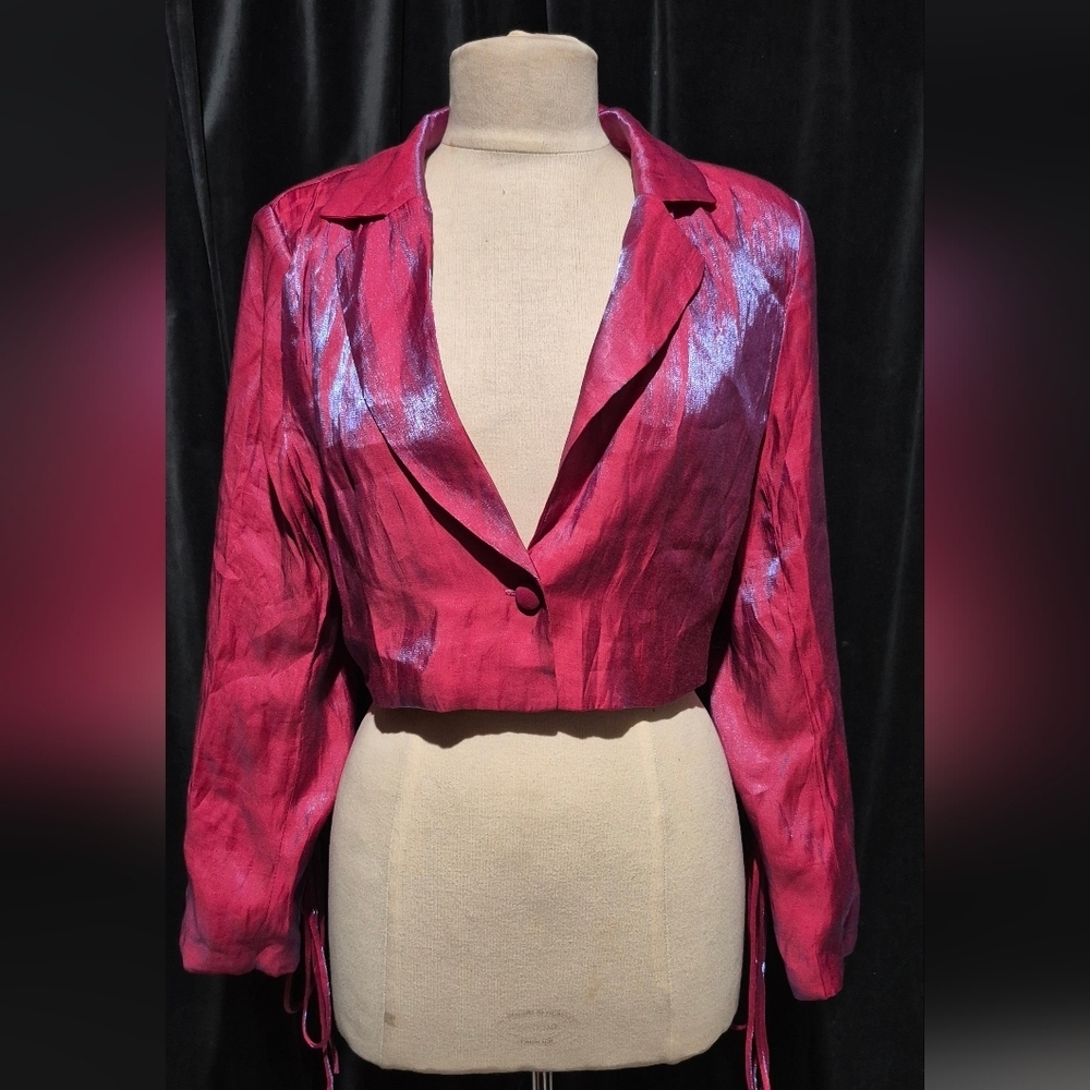 SHEIN Pink Metallic Cropped Jacket
